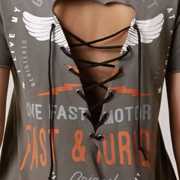 AFFLICTION Women's T-Shirt S/S MOTOR PARTS Tee Bik - Picture 4 of 11